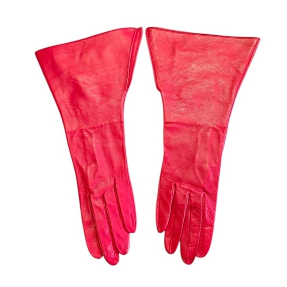 Fashion Women's Leather Gloves color red made in France Size EU 7.5 /US S NWOT - Picture 2 of 9
